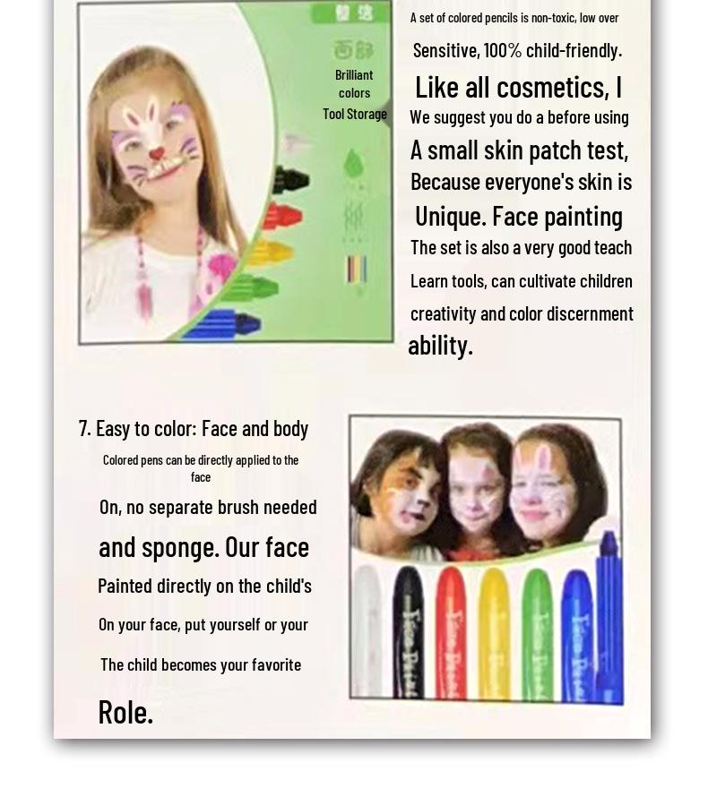 6-Color Body Paint Pen Set for Face & Body Art - Halloween & Christmas