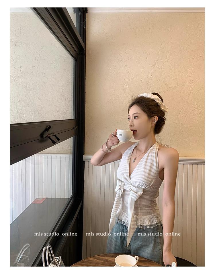 Vynikající bílé halterové šaty s výstřihem do V a mašlí v pase, dlouhé letní šaty (Vydání 2025)