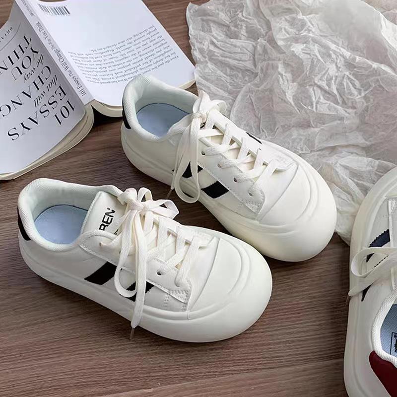 

Little white shoes, white Velcro sports and leisure shoes, children s bread women s shoes, thick soles increase, and board shoes show height 35