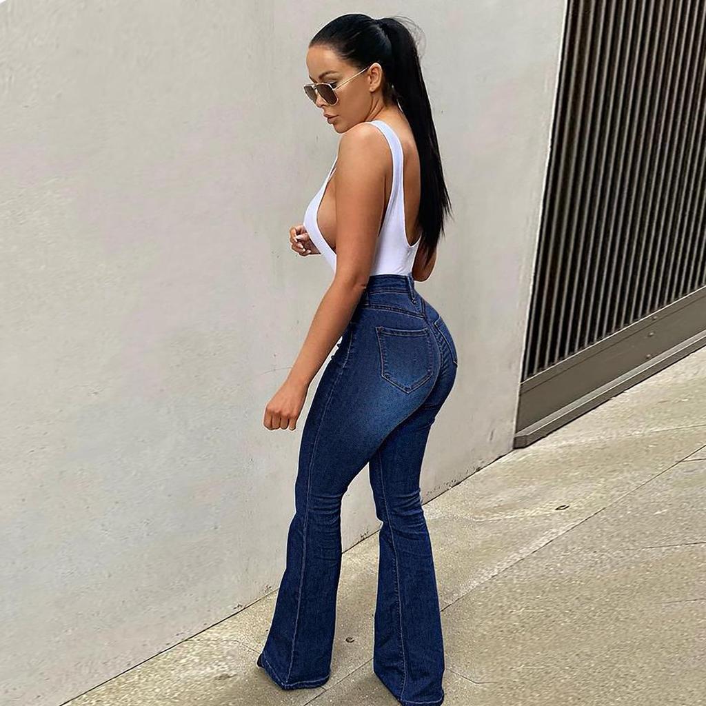 Women's High-Waisted Flared Denim Pants