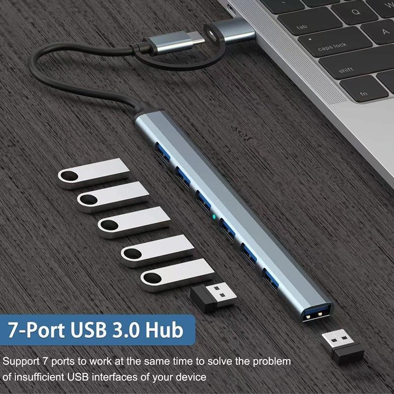 7 Ports USB 3.0 Type C HUB Expander Splitter High Speed OTG Adapter Docking Station For LaptopPC Hard Drive Mouse Keyboard