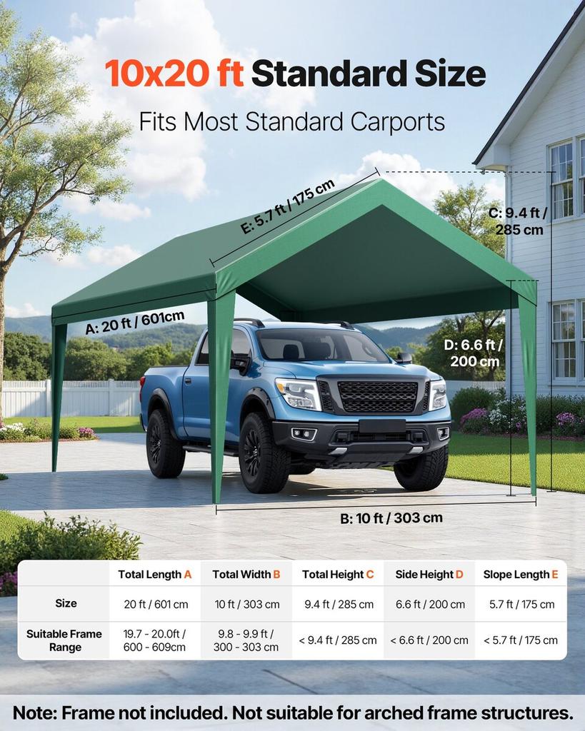 Carport Replacement Canopy, 3 x 6 m Potable Garage Tent Top Tarp, UV-Resistant & Waterproof Car Shelter Tarp, Heavy Duty Car Port Cover with Ball