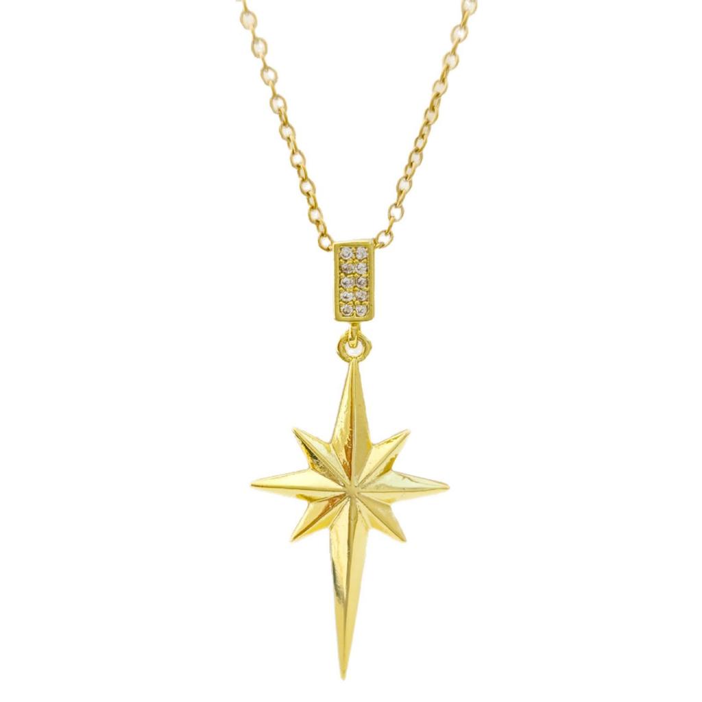 European-American Women's Necklace: Micro-inlaid Zirconium Eight-pointed Star Pendant, Fashionable and Versatile Collarbone Chain Jewelry.