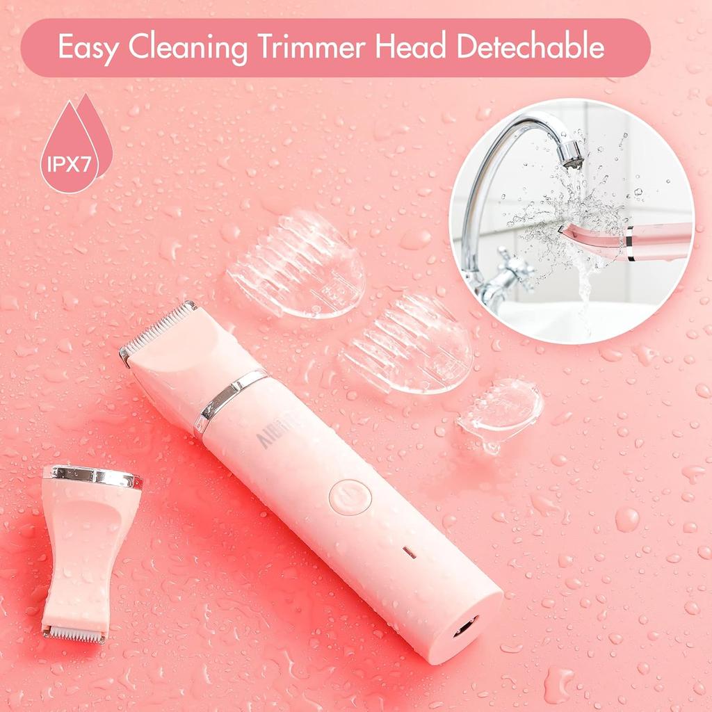 Electric Bikini Trimmer for Women - 2 in 1 Electric Lady Pubic Hair Groomer Painless Hair Removal Razor Body Shaver, Portable Ladies Shaver with 2