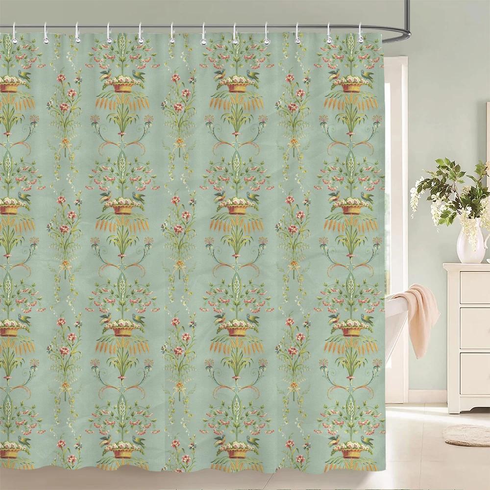1 Pcs simple printing polyester shower curtain waterproof fabric, European elegant pattern bathroom partition curtain