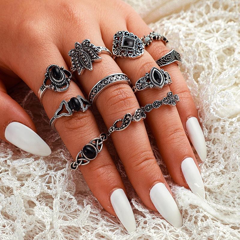 Silver Retro Punk Boho Ring Set 12