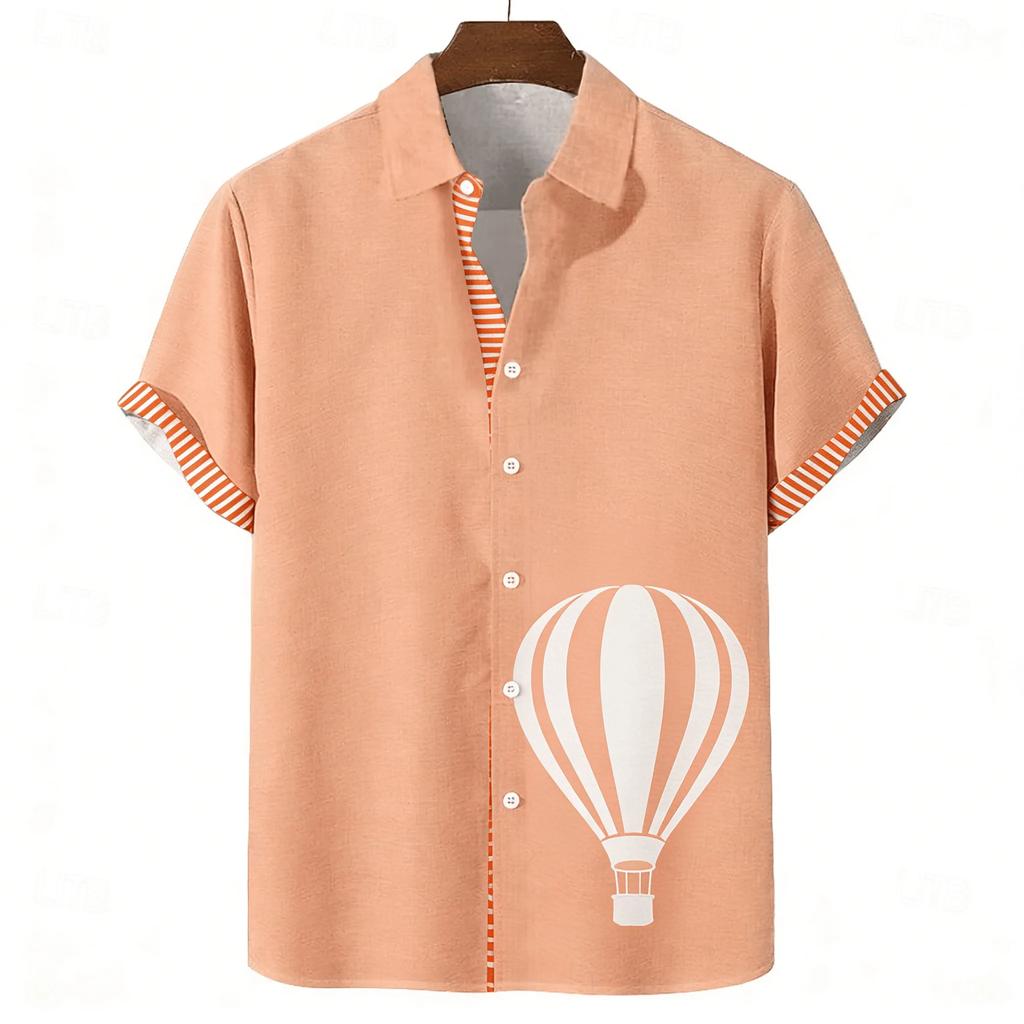 Hawaiian Style Short Sleeve Shirt with Tropical Palm Sunset Print, Ideal for Summer