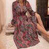 Women's Autumn and Winter New Temperament V-neck Printed Long-sleeved Dress
