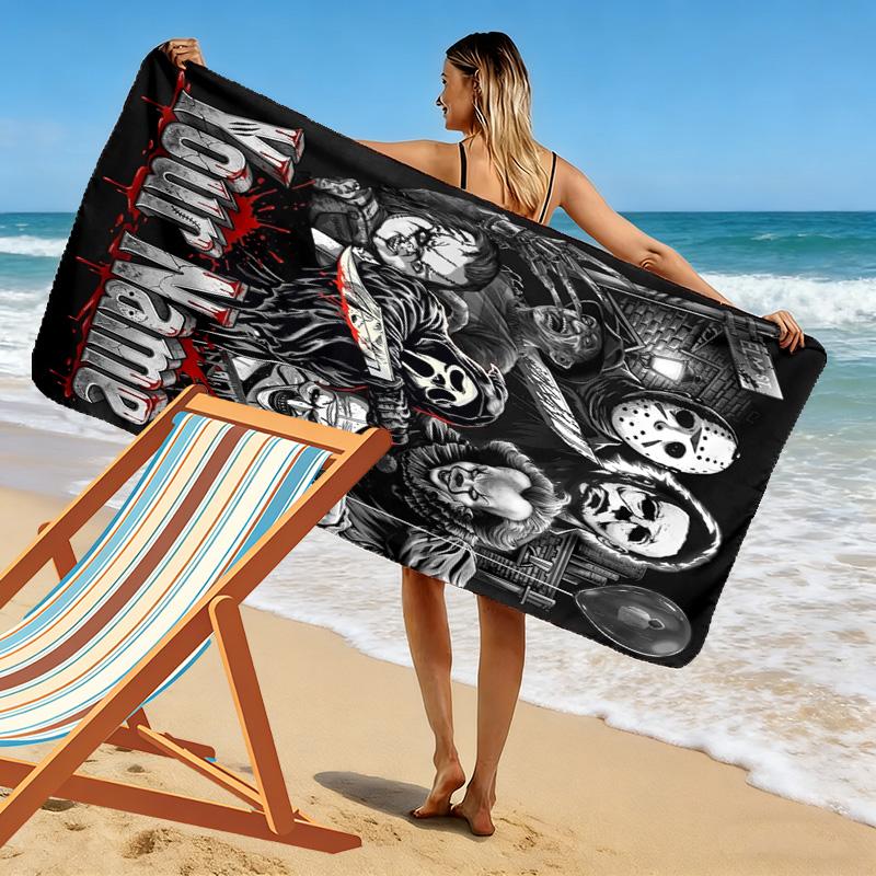 Name Custom Horror Themed Print Beach Towel, Large Soft Quick Dry Towel for Beach Camping Swimming