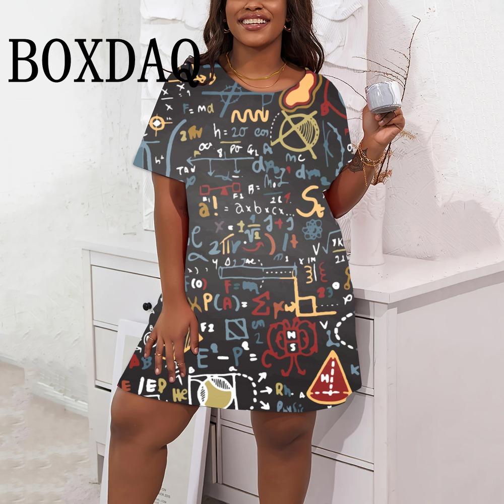 

2025 Новое модное платье с короткими рукавами и круглым вырезом с цифровым узором и 3D-печатью 6XL