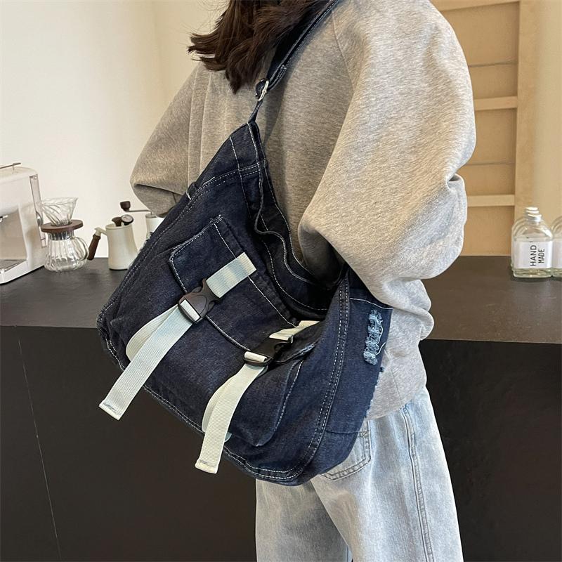 Dámská crossbody taška z denimu s velkou kapacitou, studentská taška messenger, nákupní taška