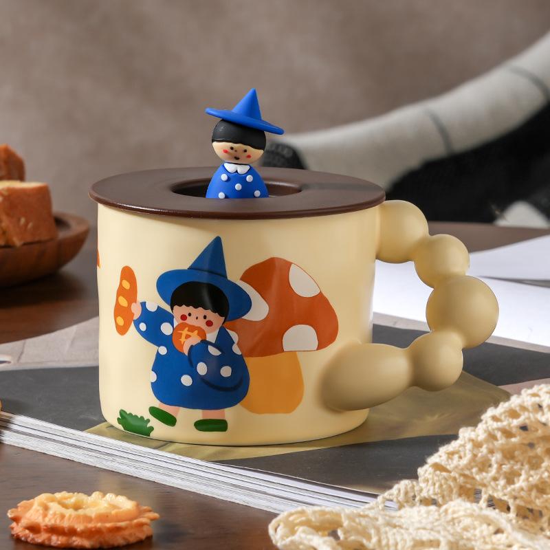 Vintage Magic Girl Boy Couple With Lid Mug Water Cup Office High Value Ceramic Breakfast Cup Drinking Cup