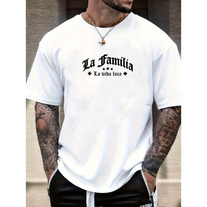 Europäische Größen Herren La Familia La Vida Loca Slogan Grafik Sommer Lässig Kurzarm T-Shirt