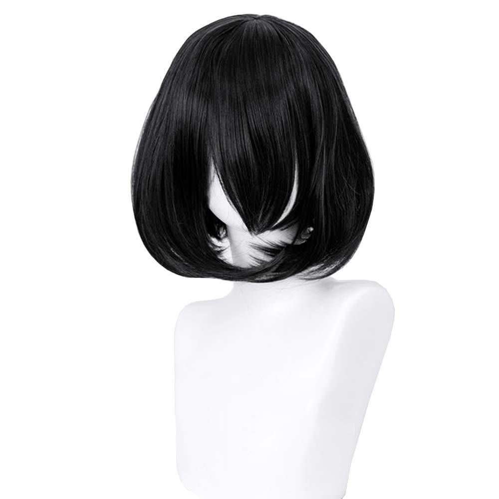 Smooth Full Bob Wig, 35cm Long, with Diagonal Bangs, Lolita Wig, 23 Colors Available, Short, Cosplay, Original Set (Black)