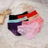 Ladies Spring and Summer Sexy Lace Bow Splicing Mesh Cross Hollow Low Waist Pure Cotton Crotch Underwear