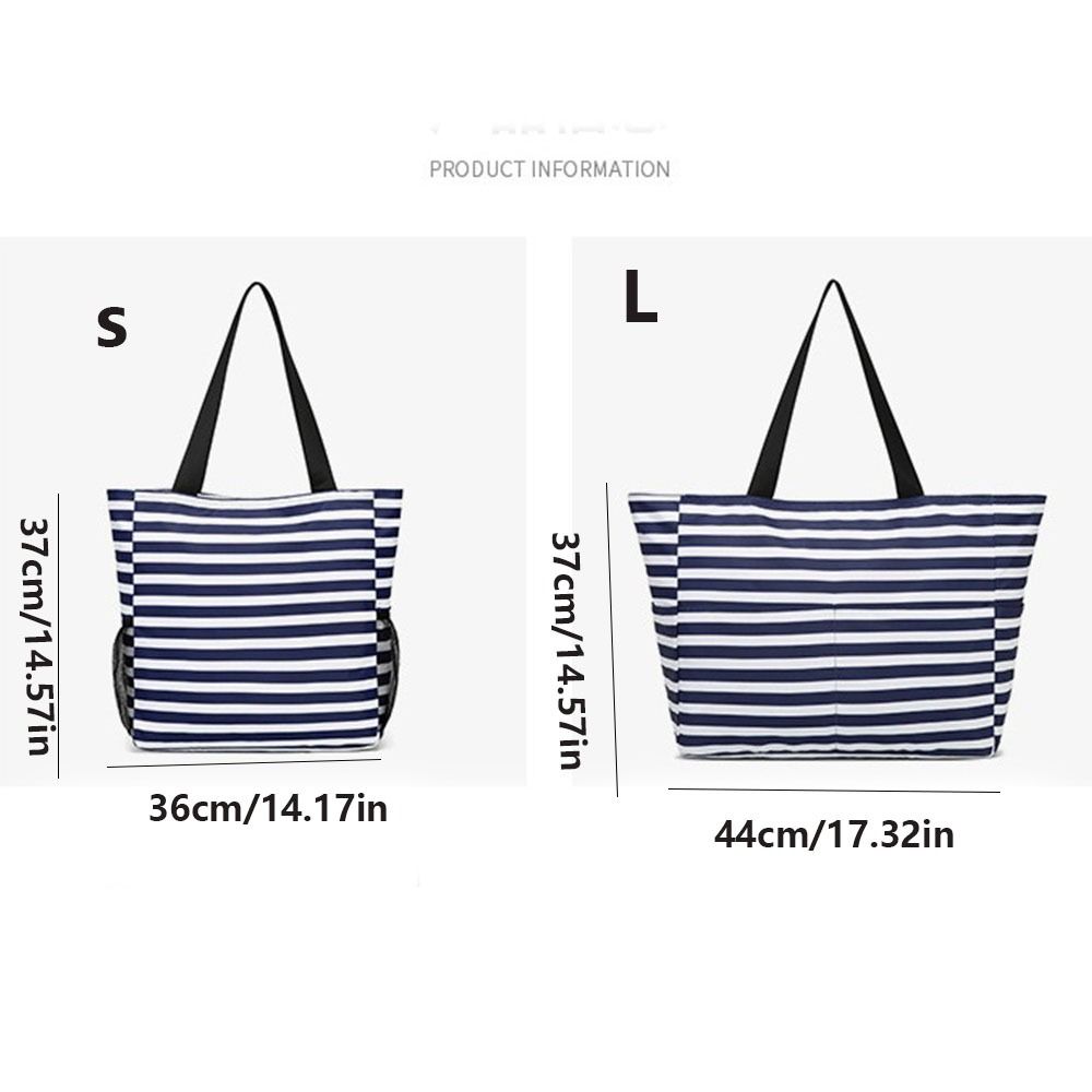 Foldable Women Tote Shoulder Bag Large Capacity Beach Grocery Bag Striped Handbag  Travel Bag