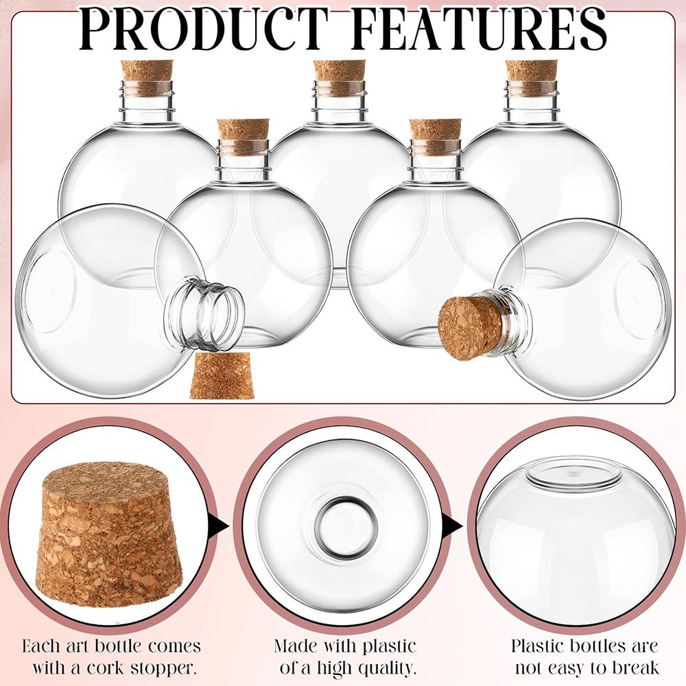 100ml Spherical Plastic Potion Bottles Ball Shape Round Bottles 3.4 Oz Sand Art Bottles with Corks and Tags Bottle Candy Jar