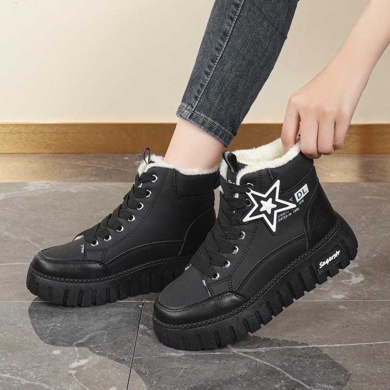 34-42 Kadın Kış Büyük Beden Moda Kalın Taban Ekstra Polar Yalıtımlı Pamuklu Botlar Kar Botları Yüksek Bilekli Pamuklu Ayakkabılar