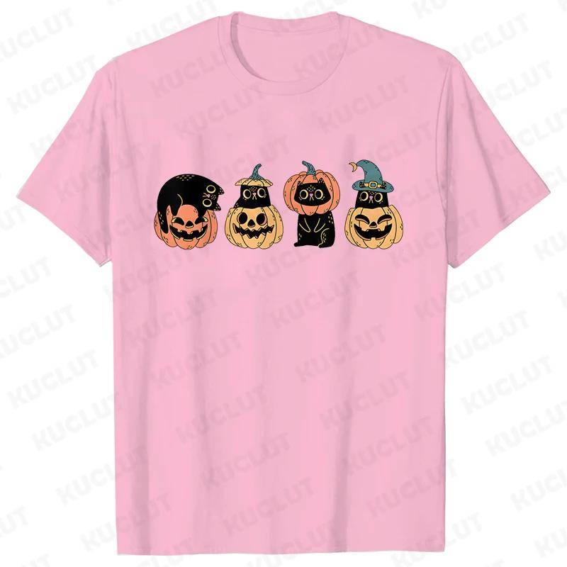 Fashion Halloween Party Tee Shirt Women Clothing Harajuku Designer Cat Pumpkin Halloween Graphic Y2k Tops Short Sleeve Tshirt