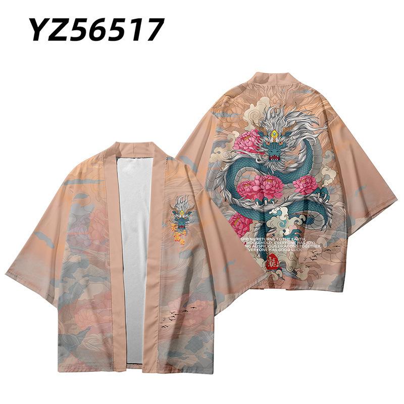 Men Japanese Anime Samurai Kimono Dragon Print Cosplay Haori Female Cardigan Yukata Shirt Summer Robe