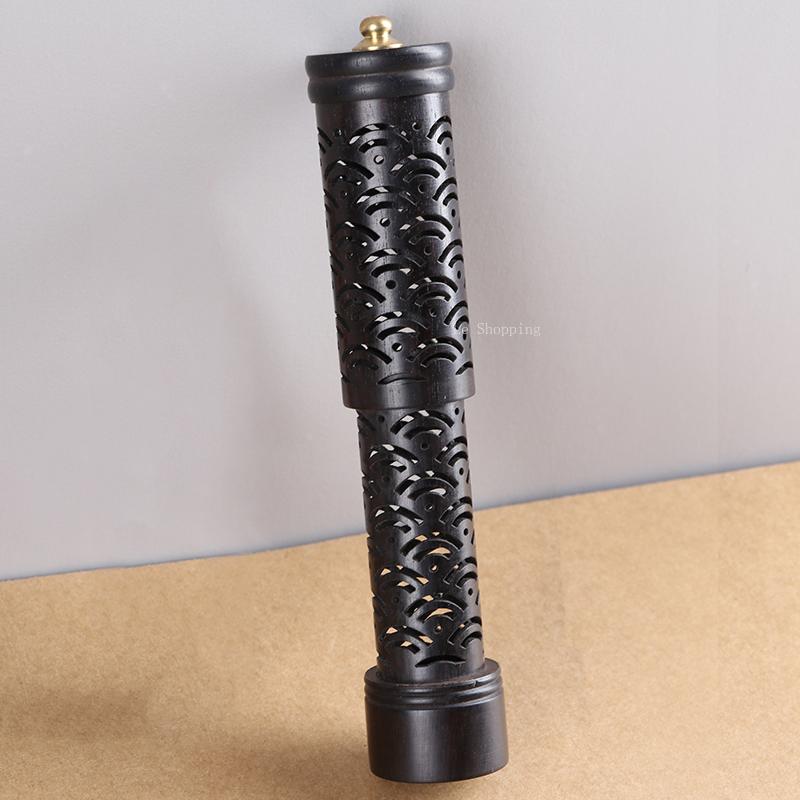 

Hollow Out Vertical Incense Stick Burner Black Sandalwood Retro Retractable Backflow Incense Tube Home Tea Room Zen Decoration