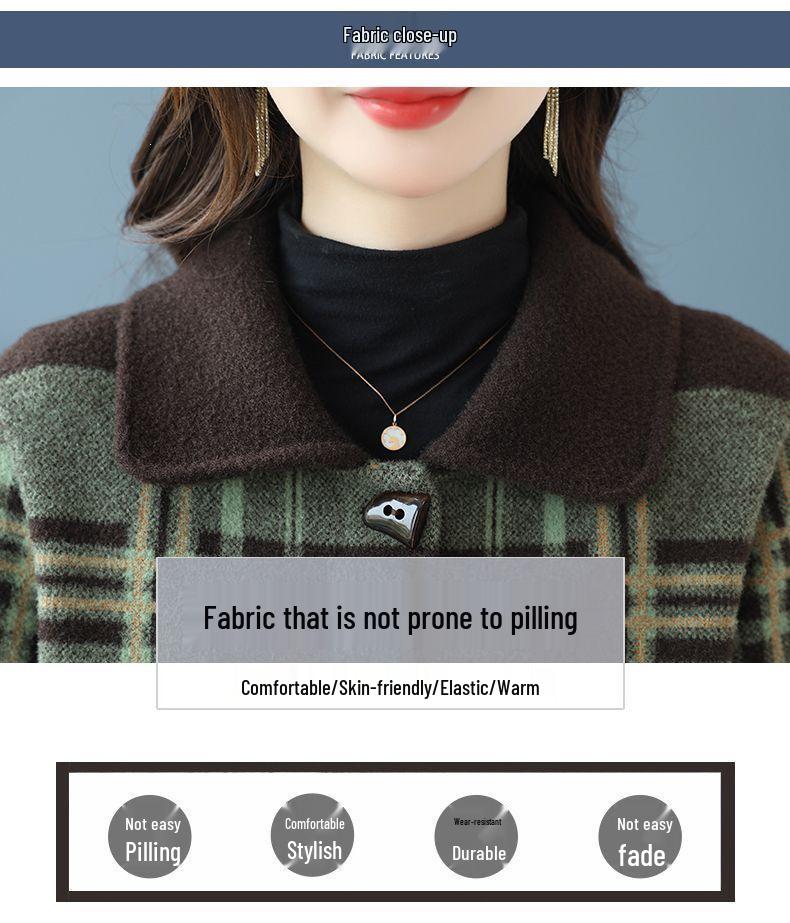 Mother's Spring/Fall Plaid Square-Neck Cardigan: 2025 New Wool Coat for Middle-Aged and Elderly Women