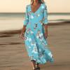 Dresses For Womens Vintage Print Tunic Waisted Midi Dress Summer Casual  3/4 Sleeve Dress