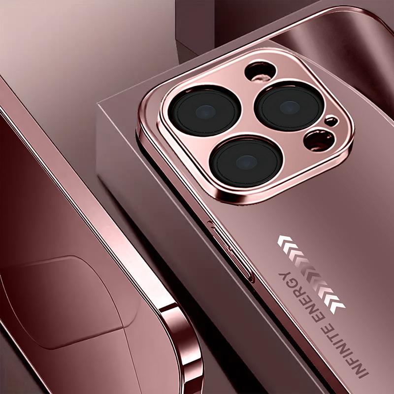 Luxury Pink Lines Pattern Metallic Tempered Glass Phone Case For iPhone 11 12 13 14 15 16 17 Pro Max 15 14 Plus 17 Air 16E Cover