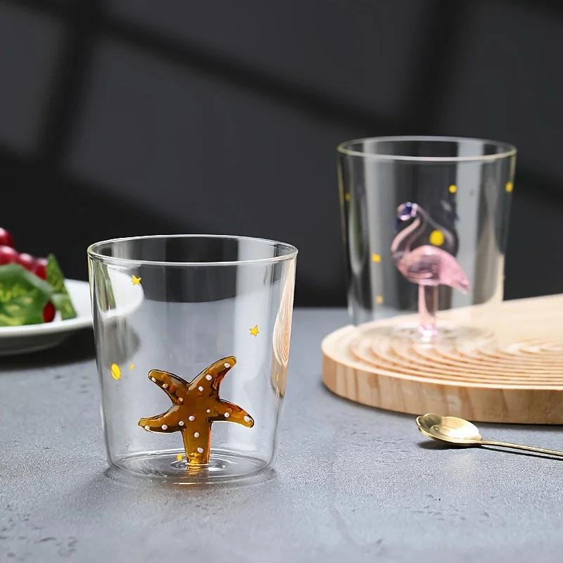 1 Stück 350 ml 3D-Tierglasbecher, hitzebeständiges Glas für Eiskaffee, Saft, Milch, klares Glas für Sommer und Winter, Getränkewasserbecher