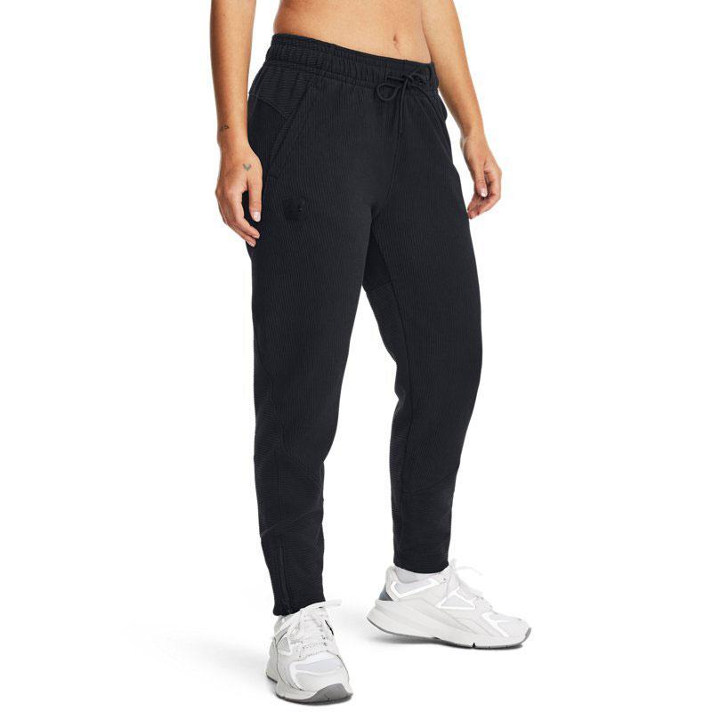 Under Armour Ottoman Solid Color Lace-Up Fleece Training Knit Pants Women Pants Black 1379778-001