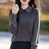 Women's Long-Sleeve Merino Wool Polo Sweater with Turn-Down Collar