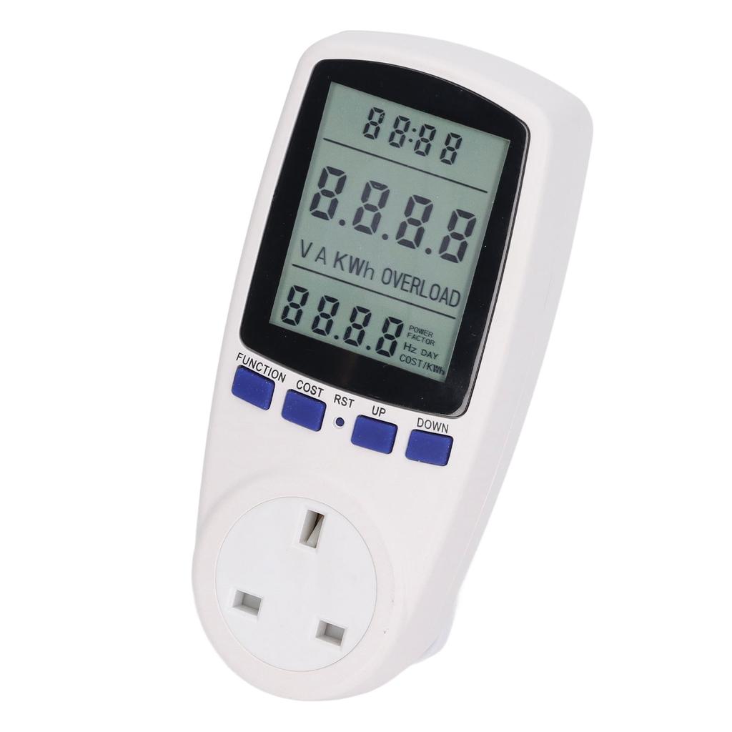 Strømmålerplugg med batteri LCD 7 visningsmoduser Måler for elektrisitetsforbruk Overvåker UK-plugg 230V