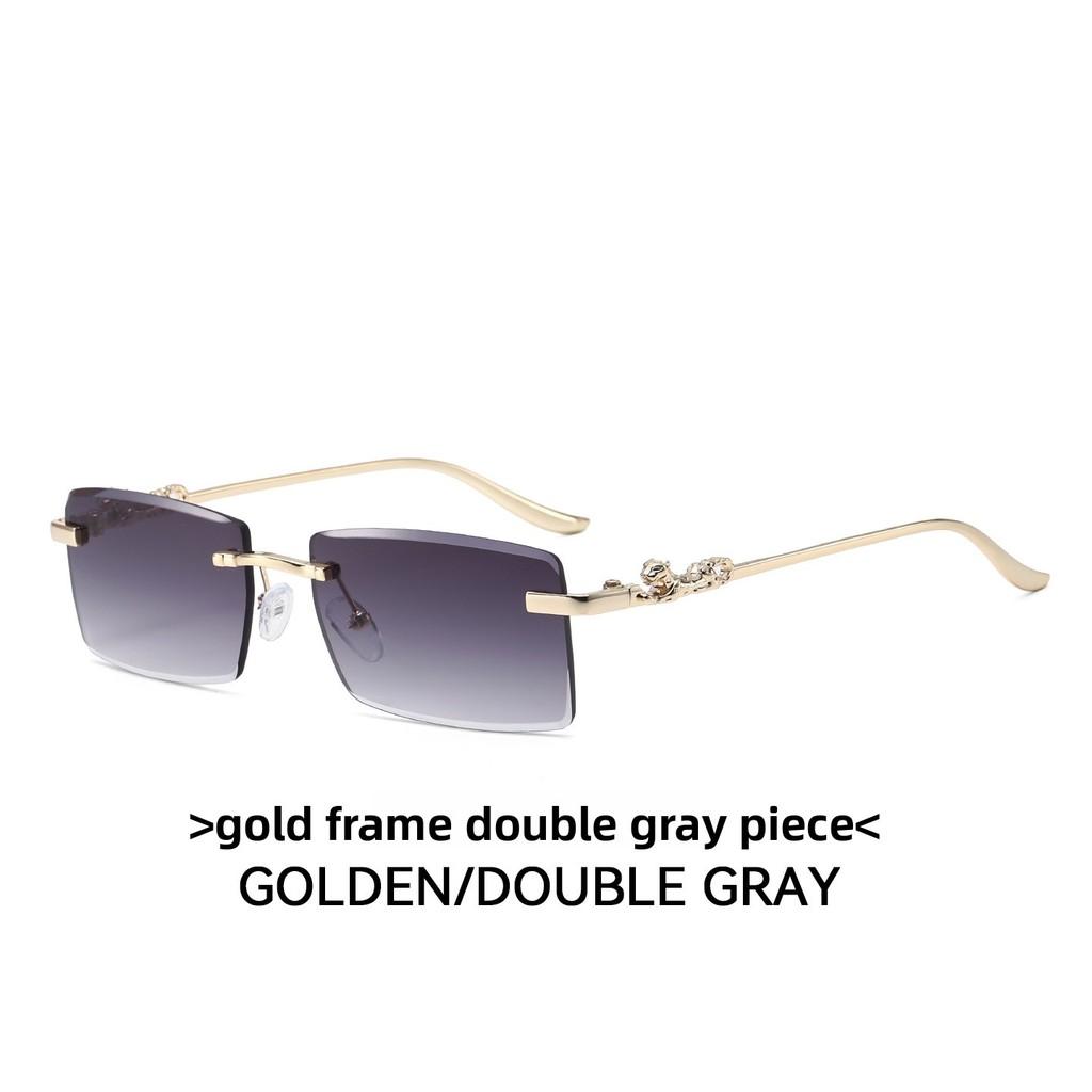Modern Cheetah Decor Minimalist Metal Square Sunglasses For Summer Outings And Parties