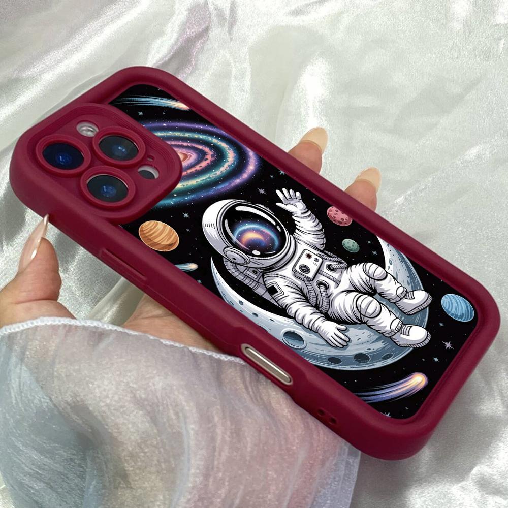 JT110 Cartoon Astronaut for iPhone 17 16 15 Pro Max Samsung S26 S25 S24 Ultra A17 A16 A07 A56 Xiaomi 15T Redmi 15c 14C Soft TPU Case