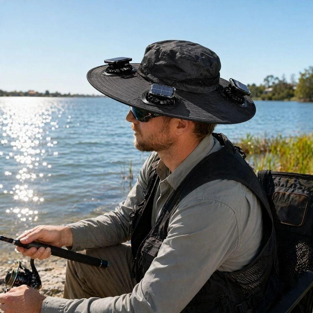 UV Protection Summer Fan Visor Cap Breathable Fishing Bucket Hat Solar Fan Hat Hiking