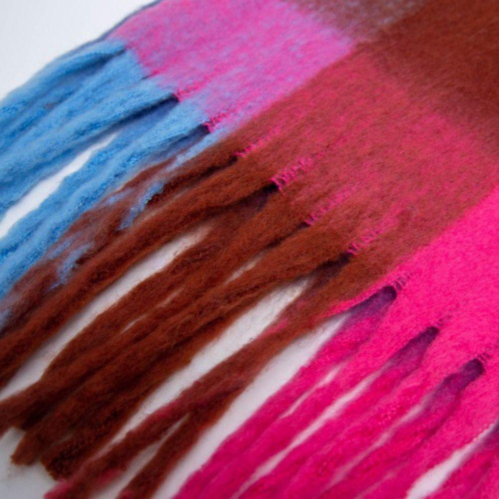 Plush Plaid Wool Scarf Long Women Cape Classic Rainbow Tassel Shawl Women/Men