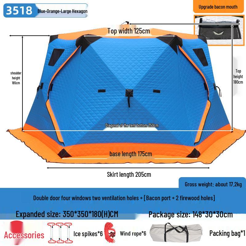 Hexagonal Winter Ice Fishing Tent - Cotton, Thickened, Warm, No-Assembly Needed