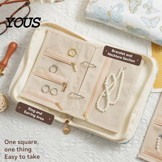 Removable Storage Pages Jewelry Organizer, with Zipper And Design, Portable Flexible Space Organizer Travel Bag for Necklaces Rings Earrings Bracelets