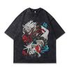 TKPA Vintage Anime Distressed Short Sleeve T-Shirt for Men & Women - Dark Style Retro American Heavyweight.