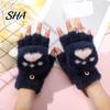 Cute Bear Paw Thermal Mittens Furry Cat Gloves, Flip Top Mitten with Button for Women, Winter Fluffy Plush Accessories Half Finger Gloves Print