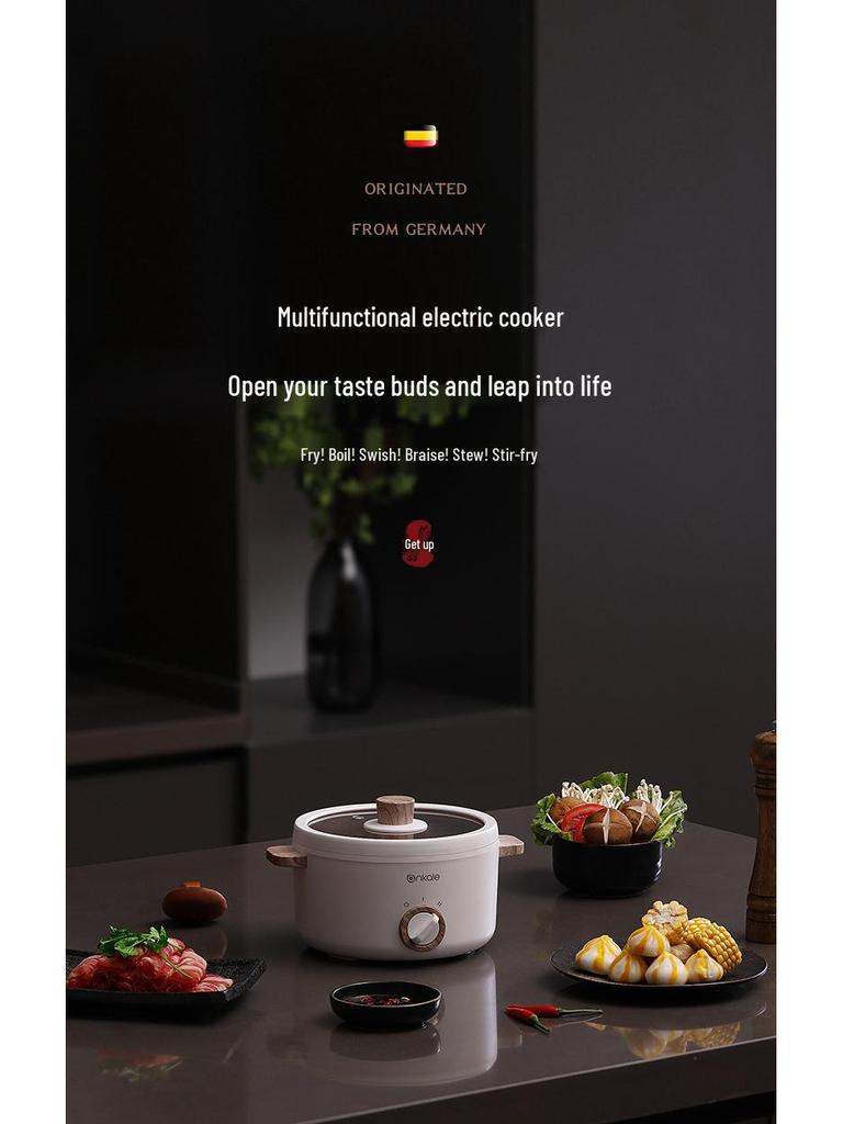 Multifunctional Electric Hot Pot: 1-2 Person Non-Stick Ceramic Glaze for Dorm Cooking and Quick Noodles.