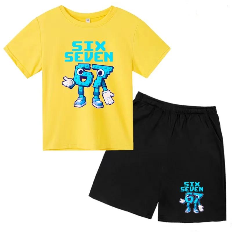 3-12 Ensemble décontracté sportif pour garçons et filles, T-shirt d'été cool à manches courtes et imprimé numéros 6 et 7, style
