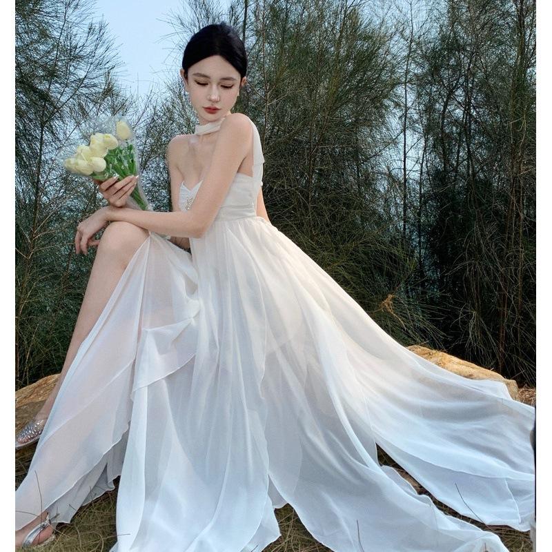 Summer New Vacation Niche Neck Tube Top Dress Femininity Thin Ruffle Skirt Vacation Dress