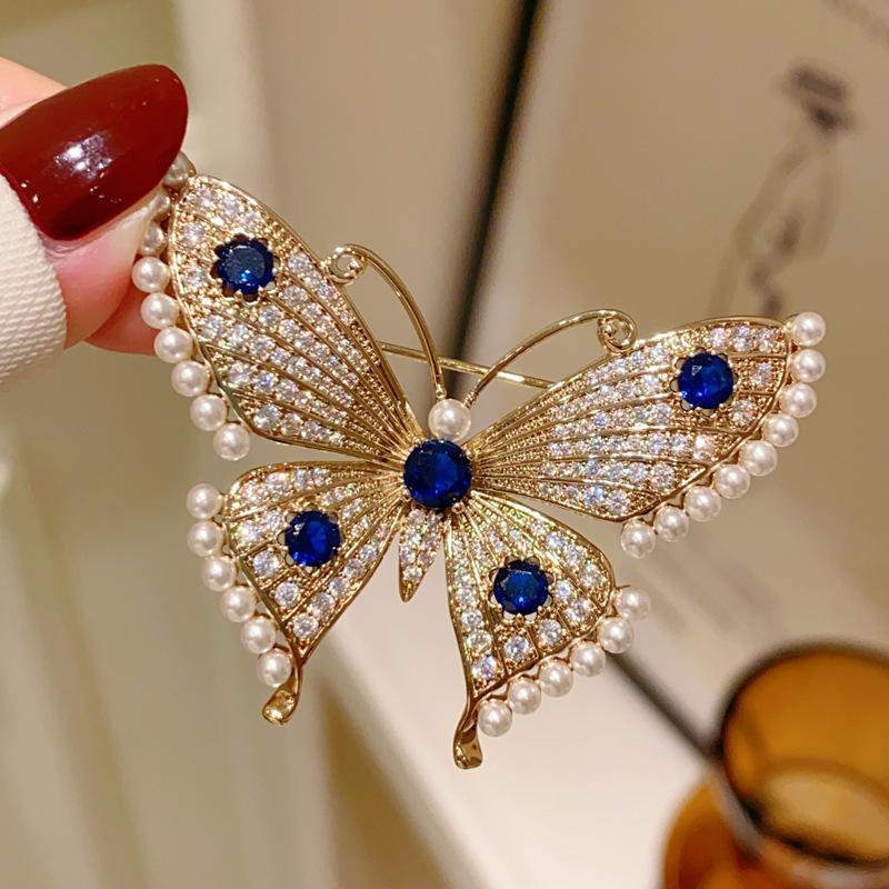 1Piece Fashion Luxury Pearl Rhinestone Butterfly Brooches For Women Clothing Coat Accessries Gifts