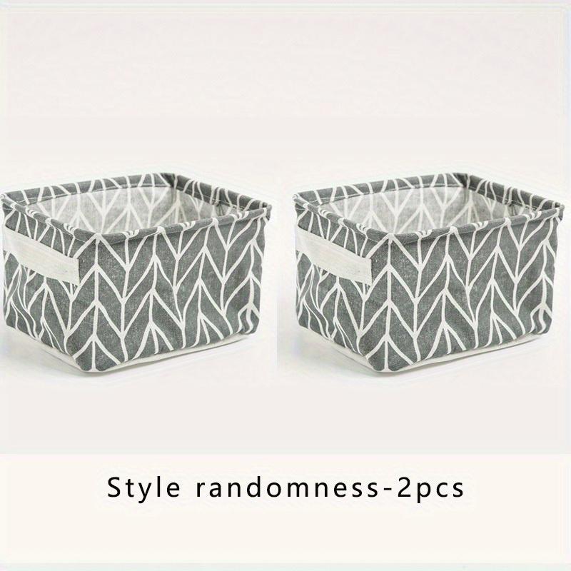 

2pcs Small Foldable Canvas Storage Basket - Waterproof Cotton Linen Desktop Bin with Handle
