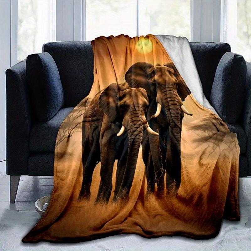 1pc. African Elephant Sunset Scene Blanket - Perfect for Home, Office, Outdoor Use, Gift Idea, Suitable for All Seasonsz041735