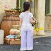 Girls' 2026 Summer Lace T-Shirt & Cake Skirt Set with Mosquito Repellent Pants