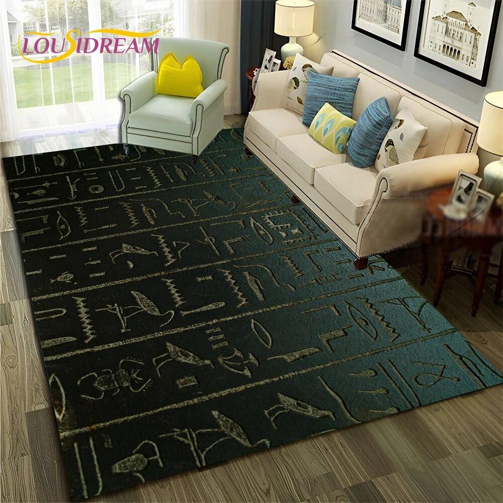 Ancient Egyptian Hieroglyphics Symbol Carpet Rug for Home Living Room Bedroom Sofa Doormat Decor,kid Area Rug Non-slip Floor Mat