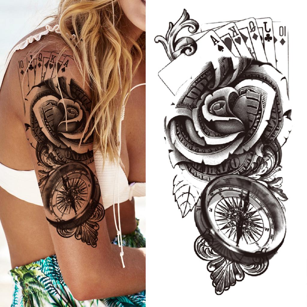 Realistische Nep Pioenroos Tijdelijke Tatoeages Voor Vrouwen Meisje Zwarte Roos Olifant Bloemen Tatoeage Sticker Tijger Anemoon Tatoeages Halfmouw