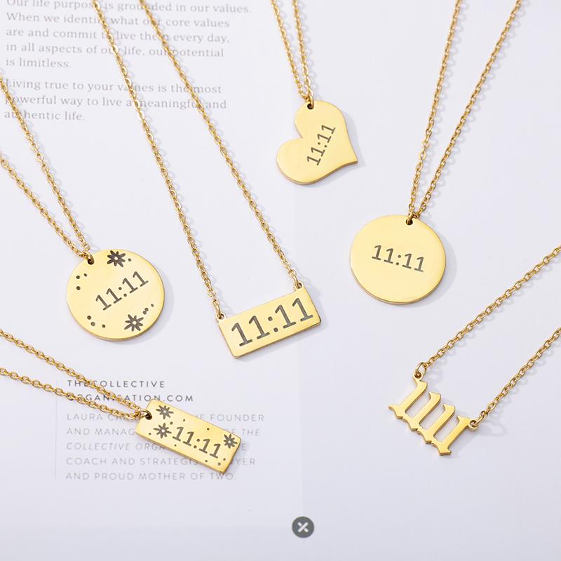 Lucky Rectangle Angel Number 11:11 Necklaces For Women Stainless Steel 1111 Choker Necklace Birthday  Jewelry Wish Gift